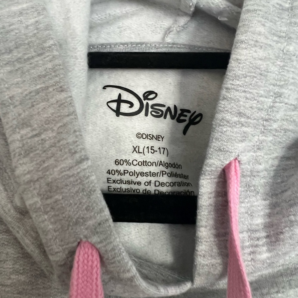 NWOT Disney XL Youth Grey Mickey Hoodie with Pink-Green Ombre Drawstrings - Picture 2 of 3